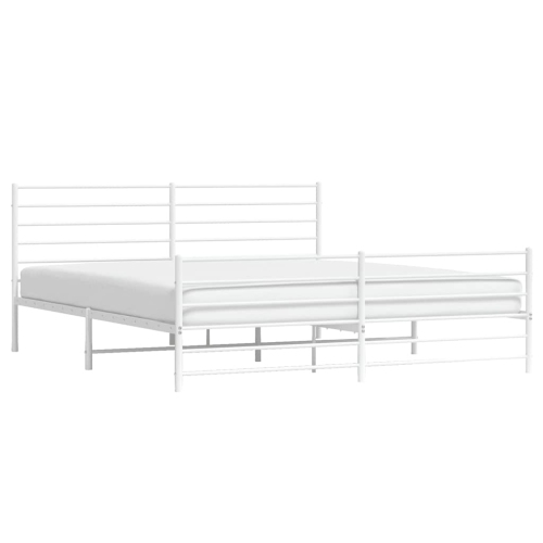 vidaXL White California King Metal Bed Frame with Headboard & Slats, No Mattress, Easy Assembly