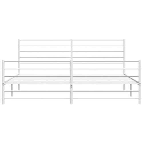 vidaXL White California King Metal Bed Frame with Headboard & Slats, No Mattress, Easy Assembly