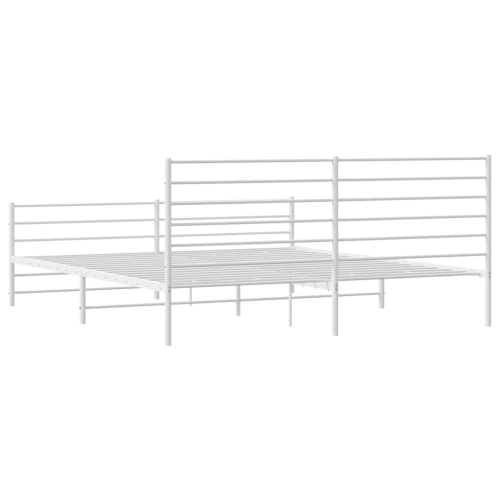 vidaXL White California King Metal Bed Frame with Headboard & Slats, No Mattress, Easy Assembly