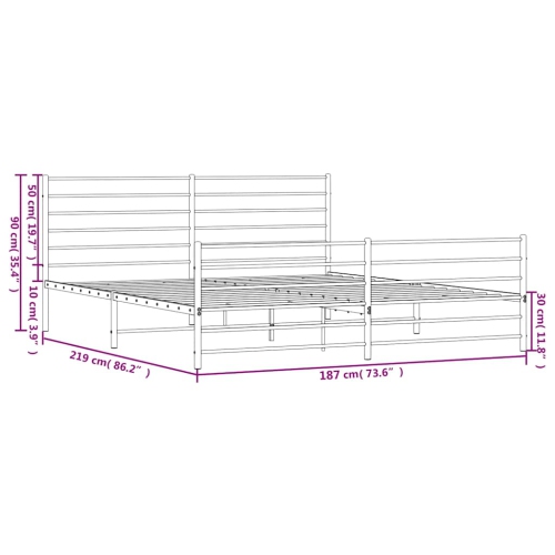 vidaXL White California King Metal Bed Frame with Headboard & Slats, No Mattress, Easy Assembly