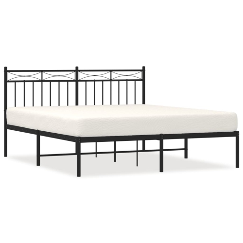 VIDAXL  Metal Bed Frame Without Mattress With Headboard Black 150X200Cm