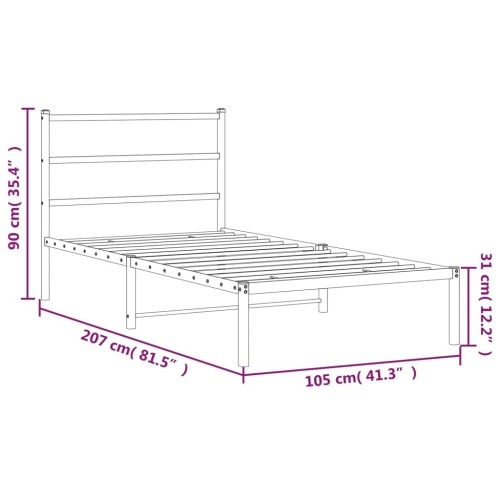 vidaXL Metal Bed Frame without Mattress with Headboard White 100x200cm