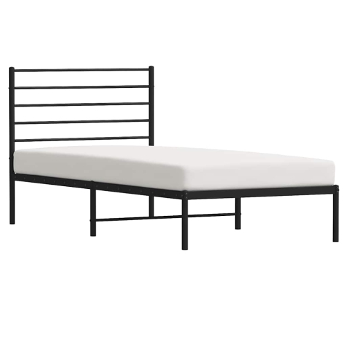 vidaXL Black Twin Metal Bed Frame with Headboard & Slats, No Mattress, Easy Assembly