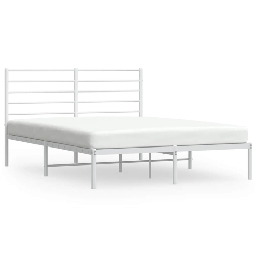 VIDAXL  Queen Metal Bed Frame With Headboard & Slats, No Mattress, Easy Assembly In White