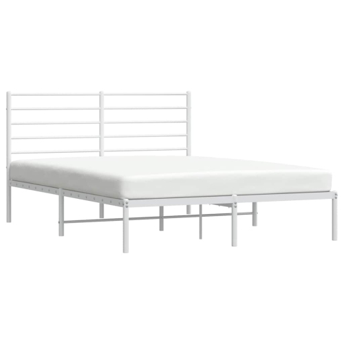 vidaXL White Queen Metal Bed Frame with Headboard & Slats, No Mattress, Easy Assembly