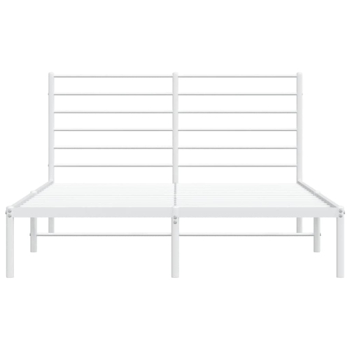 vidaXL White Queen Metal Bed Frame with Headboard & Slats, No Mattress, Easy Assembly