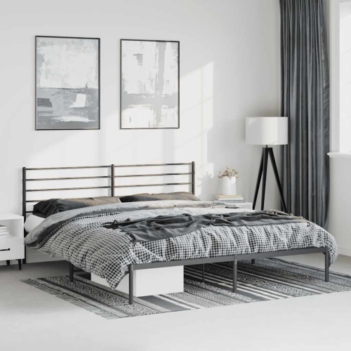 vidaXL Black California King Metal Bed Frame with Headboard & Slats, No Mattress, Easy Assembly