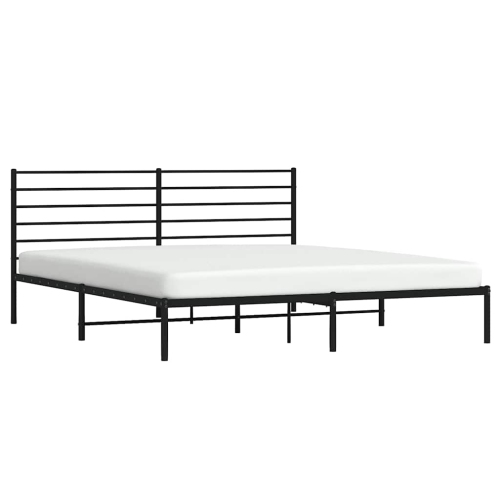 vidaXL Black California King Metal Bed Frame with Headboard & Slats, No Mattress, Easy Assembly