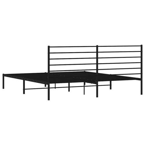 vidaXL Black California King Metal Bed Frame with Headboard & Slats, No Mattress, Easy Assembly