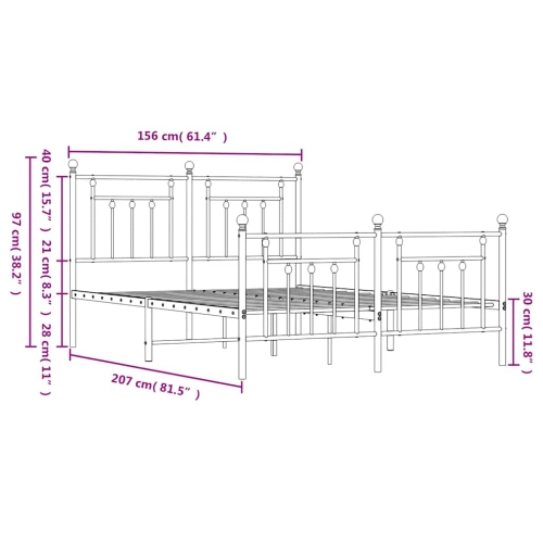 vidaXL 12" Black Queen Metal Bed Frame with Headboard & Footboard No Mattress