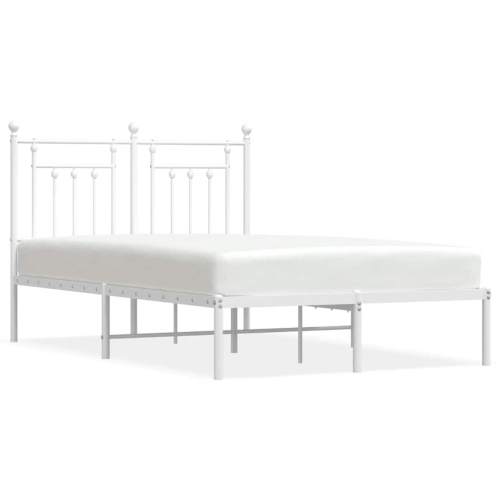 VIDAXL  12" Full Size Metal Bed Frame With Headboard No Mattress In White