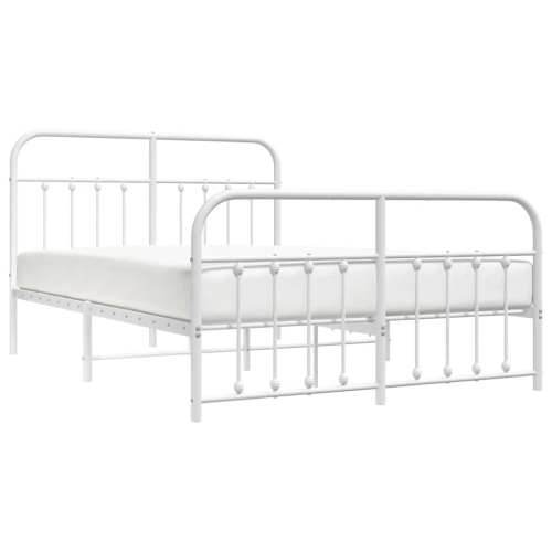 VidaXL – Cadre de lit double en métal blanc avec tête de lit et lattes, sans matelas, assemblage facile