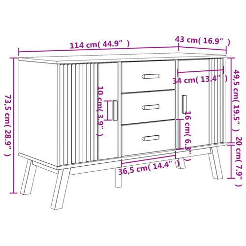 vidaXL Sideboard OLDEN Brown 114x43x73.5cm Solid Wood Pine