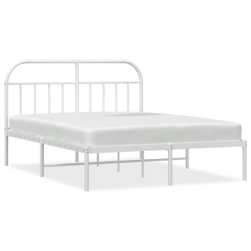 VIDAXL  12" California King Metal Bed Frame With Headboard No Mattress In White