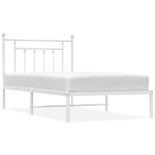 VIDAXL  12" Twin Metal Bed Frame With Headboard No Mattress In White
