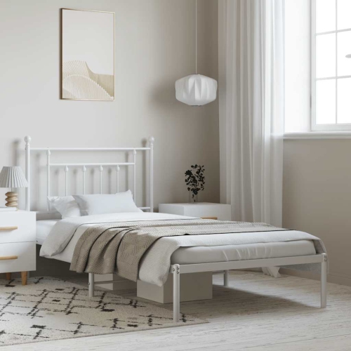 vidaXL 12" White Twin Metal Bed Frame with Headboard No Mattress