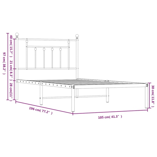 vidaXL 12" White Twin Metal Bed Frame with Headboard No Mattress