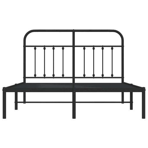 VidaXL – Cadre de lit double en métal noir avec tête de lit et lattes, sans matelas, assemblage facile