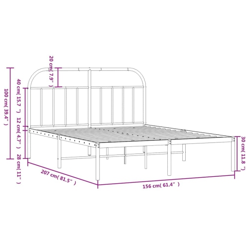 vidaXL 12" White Queen Metal Bed Frame with Headboard No Mattress