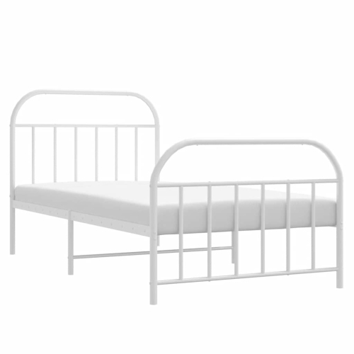 vidaXL 12" White Twin XL Metal Bed Frame with Headboard & Footboard No Mattress