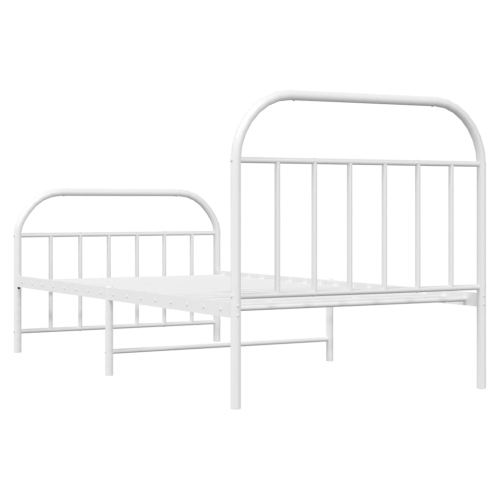 vidaXL 12" White Twin XL Metal Bed Frame with Headboard & Footboard No Mattress