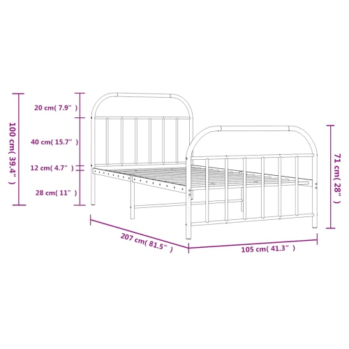 vidaXL 12" White Twin XL Metal Bed Frame with Headboard & Footboard No Mattress