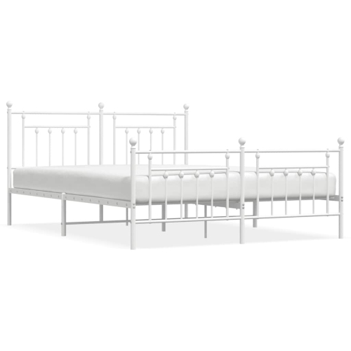 VIDAXL  12" California King Metal Bed Frame With Headboard & Footboard No Mattress In White