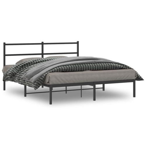 VIDAXL  Metal Bed Frame Without Mattress With Headboard Black 150X200 Cm King Size