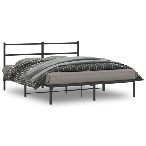 vidaXL Metal Bed Frame without Mattress with Headboard Black 150x200cm