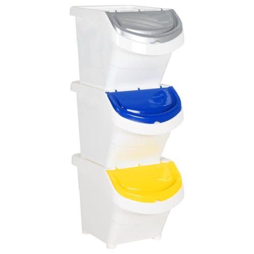 VIDAXL  Stackable Waste Bins With Lids 3 PCs White Pp 78 L