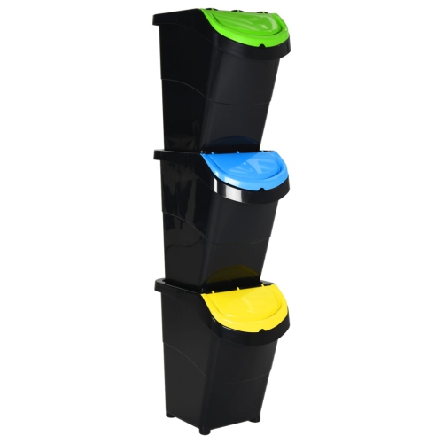 VIDAXL  Stackable Waste Bins With Lids 3 PCs Black Pp 120 L