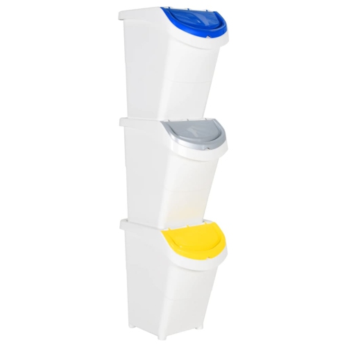 VIDAXL  Stackable Waste Bins With Lids 3 PCs White Pp 120 L