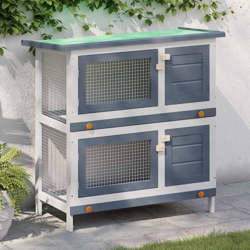 vidaXL Outdoor Rabbit Hutch 4 Doors Grey Wood