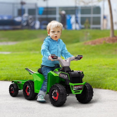 Aosom 6 V Quad pour enfants, véhicule électrique à batterie pour enfants avec remorque arrière, roues résistantes à l'usure, pour garçons et