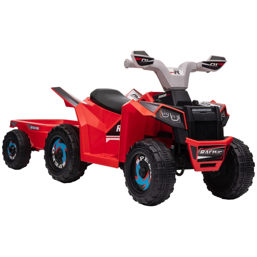 Aosom 6V Kids ATV Quad, Battery Powered Electric Vehicle for Kids with Back Trailer, Wear-resistant Wheels, for Boys and Girls - Red