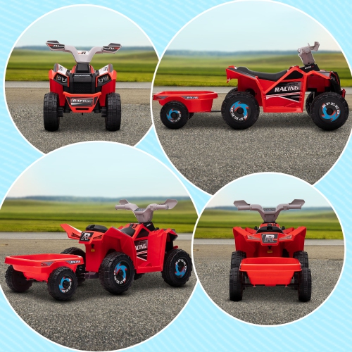 Aosom 6V Kids ATV Quad, Battery Powered Electric Vehicle for Kids with Back Trailer, Wear-resistant Wheels, for Boys and Girls - Red