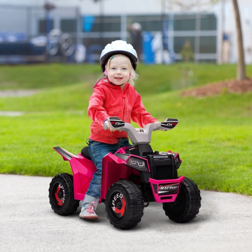Aosom 6V Kids ATV Quad, Battery Powered Electric Vehicle for Kids with Wear-resistant Wheels, for Boys and Girls Aged 18-36 Months, Pink