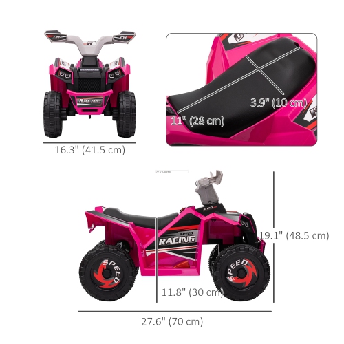 Aosom 6V Kids ATV Quad, Battery Powered Electric Vehicle for Kids with Wear-resistant Wheels, for Boys and Girls Aged 18-36 Months, Pink