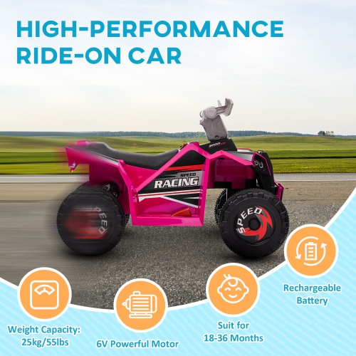 Aosom 6V Kids ATV Quad, Battery Powered Electric Vehicle for Kids with Wear-resistant Wheels, for Boys and Girls Aged 18-36 Months, Pink