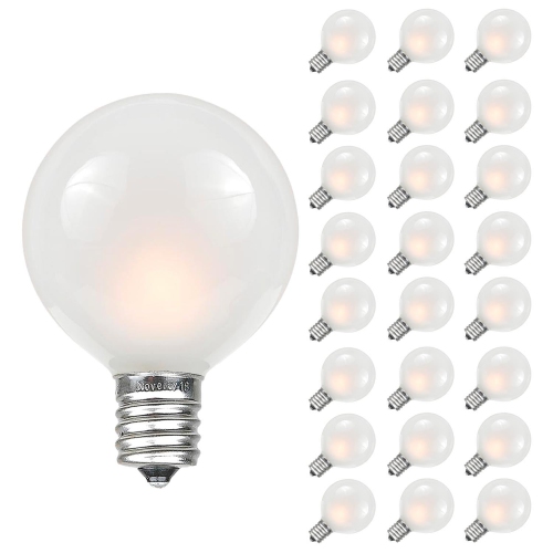 Novelty Lights 25 Pack G40 Outdoor Globe Replacement Bulbs, C7/E12 Candelabra Base, 5 Watt