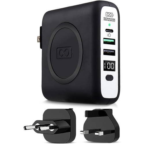 InfinaCore P3 Pandora Portable Power Bank iPhone & Android 3in1 8000mAh FastCharge Wireless Charger - Charger USB C & USB 2.0 Cables - W/Global