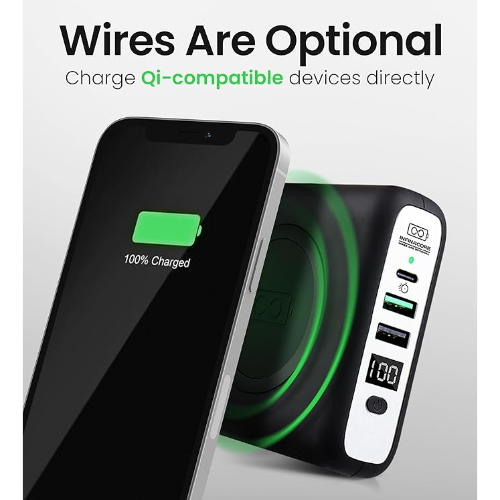 InfinaCore P3 Pandora Portable Power Bank iPhone & Android 3in1 8000mAh FastCharge Wireless Charger - Charger USB C & USB 2.0 Cables - W/Global
