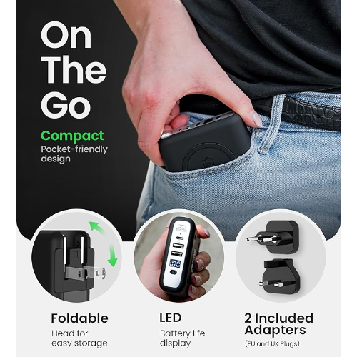 InfinaCore P3 Pandora Portable Power Bank iPhone & Android 3in1 8000mAh FastCharge Wireless Charger - Charger USB C & USB 2.0 Cables - W/Global