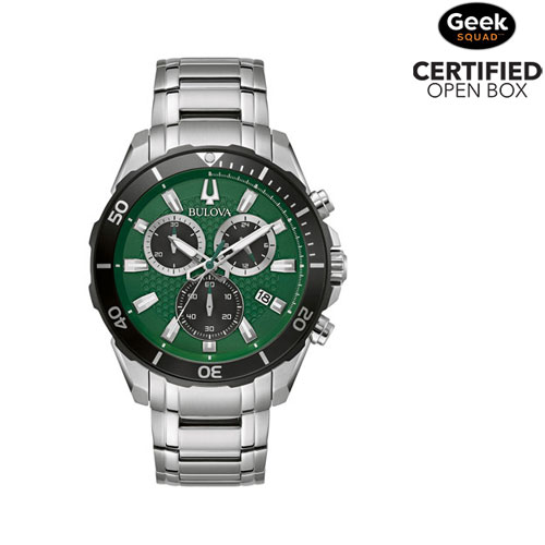 Open Box - Bulova Classic 45mm Men's Chronograph Dress Watch - Silver-Tone/Green