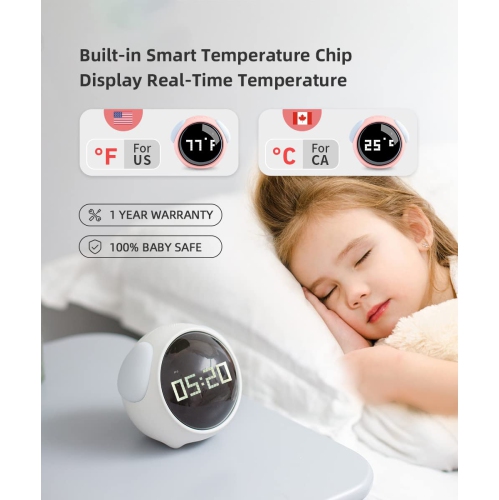 Kids Alarm Clock, Dual Alarm Setting, Adjustable Brightness Night Light, Voice-Activated,Temperature Detection, Wake-up Alarm Clock, Toy and Gift for