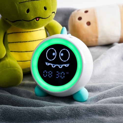 Kids Alarm Clock, Toddler Sleep Training Clock with Sound Machine, Night Lights, Ok to Wake Dinosaur Clock, Gift Ideas for Kids Child