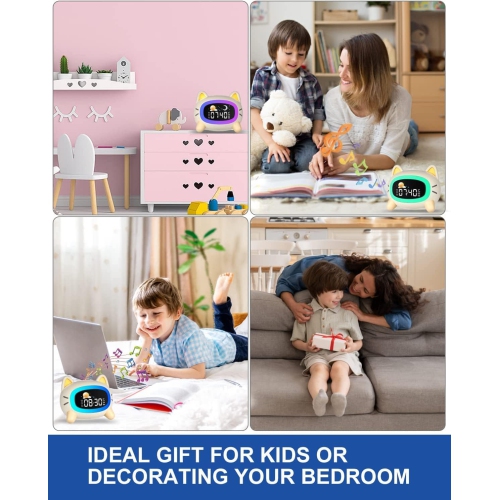 Kids Alarm Clock Rechargeable, Children Sleep Trainer with Sun&Moon Rise - Wake-Up Light & Night Light 4 Levels Adjustable Brightness, 7 Sleep Sounds