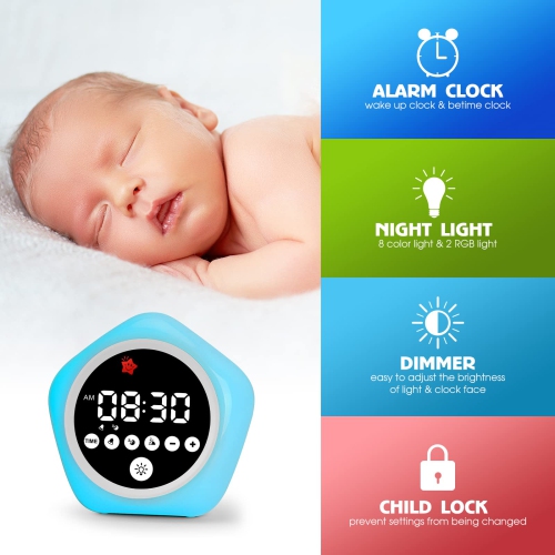 Kids Alarm Clock, Toddler Sleep Training Clock with Night Lights, Ok to Wake Clock for Children