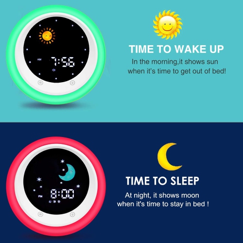 Sun & Moon Rise Kids Alarm Clock, Children's Sleep Trainer, Sleep Sound Machine, Wake Up Light & Night Light, Teach Kids Day & Night