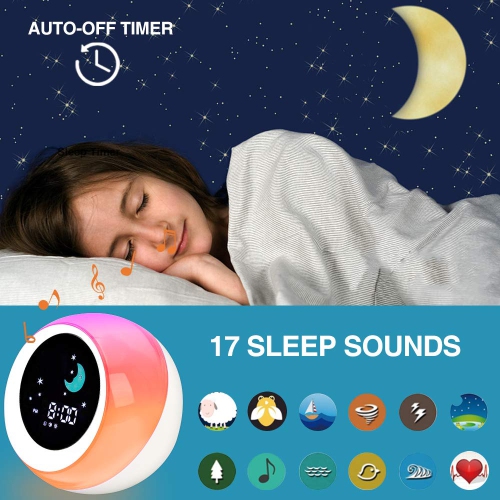 Sun & Moon Rise Kids Alarm Clock, Children's Sleep Trainer, Sleep Sound Machine, Wake Up Light & Night Light, Teach Kids Day & Night